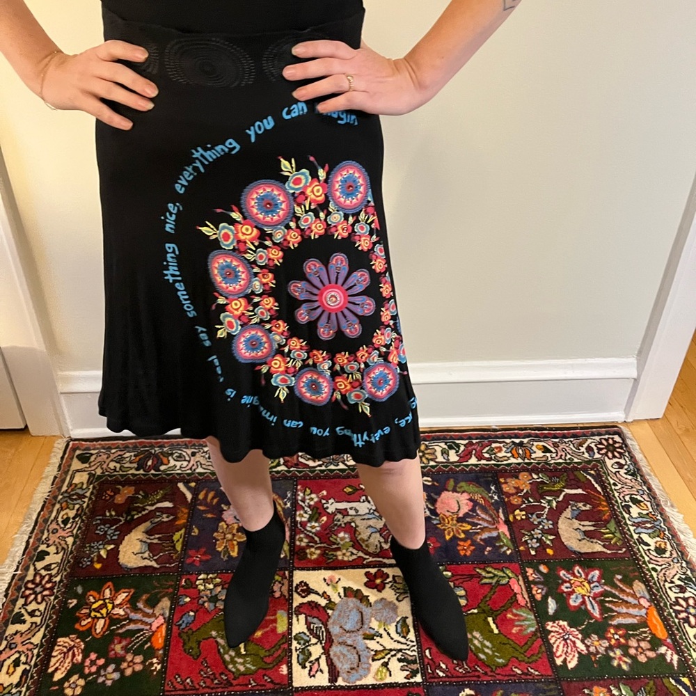 Desigual Black Skirt with Colorful Floral Patterns